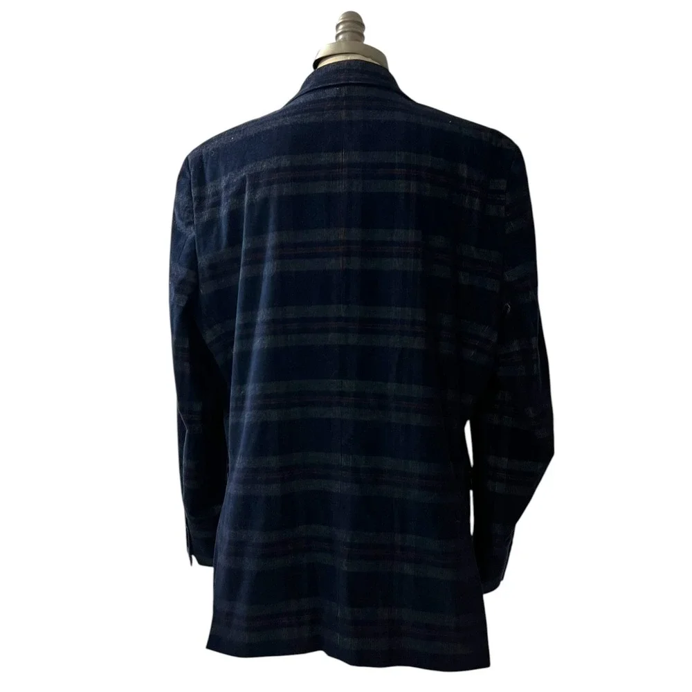 Tommy Hilfiger Mens Navy Blue Plaid Corduroy Sport Coat Blazer 43R